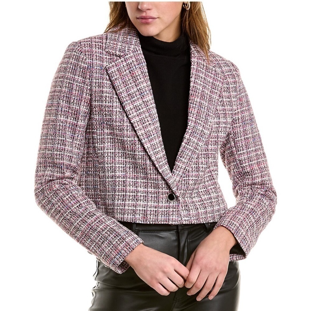Bagatelle Pink Multi Color Cropped Tweed Wool-Blend Blazer Size Large